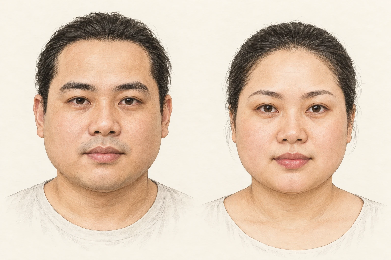 Mặt tròn — minh họa chi tiết nam bên trái, nữ bên phải; chiều ngang và chiều dọc gần nhau