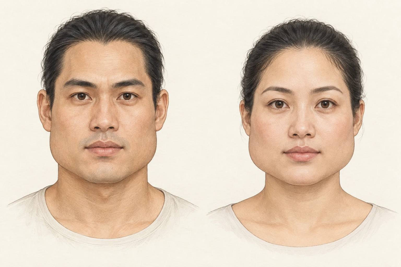 Mặt chữ do — minh họa chi tiết nam bên trái, nữ bên phải; phần dưới rộng, phần trên hẹp