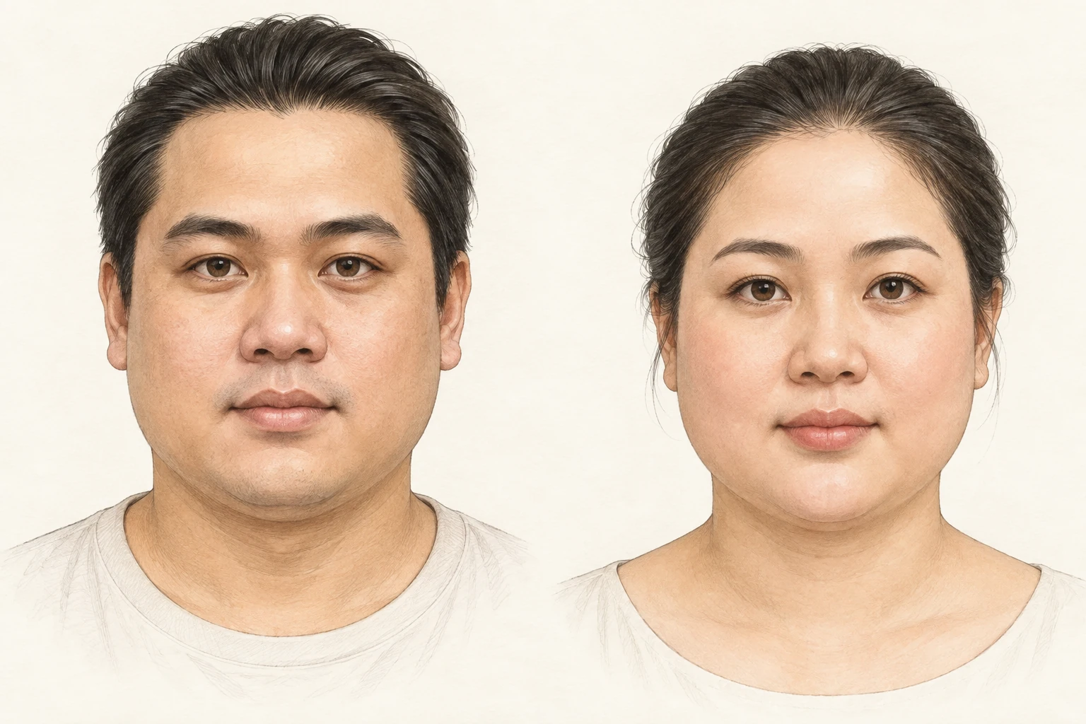 Mặt chữ viên — minh họa chi tiết nam bên trái, nữ bên phải; tên gọi truyền thống của đường nét tròn đầy