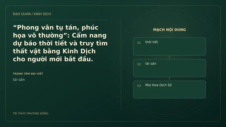 Minh họa Dịch học: “Phong vân tụ tán, phúc họa vô thường”: Cẩm nang dự báo thời tiết và truy tìm thất vật bằng Kinh Dịch cho người mới bắt đầu.