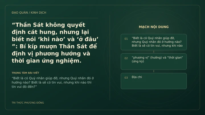 Minh họa Dịch học: “Thần Sát không quyết định cát hung, nhưng lại biết nói ‘khi nào’ và ‘ở đâu’ ”: Bí kíp mượn Thần Sát để định vị phương hướng và thời gian ứng nghiệm.
