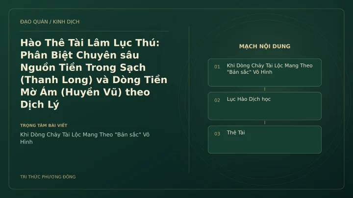 Minh họa Dịch học: Hào Thê Tài Lâm Lục Thú: Phân Biệt Chuyên sâu Nguồn Tiền Trong Sạch (Thanh Long) và Dòng Tiền Mờ Ám (Huyền Vũ) theo Dịch Lý