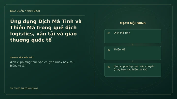 Minh họa Dịch học: Ứng dụng Dịch Mã Tinh và Thiên Mã trong quẻ dịch logistics, vận tải và giao thương quốc tế