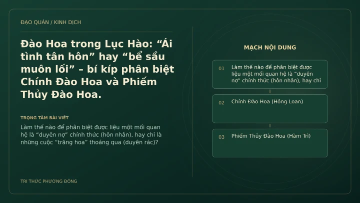 Minh họa Dịch học: Đào Hoa trong Lục Hào: “Ái tình tân hôn” hay “bể sầu muôn lối” – bí kíp phân biệt Chính Đào Hoa và Phiếm Thủy Đào Hoa.