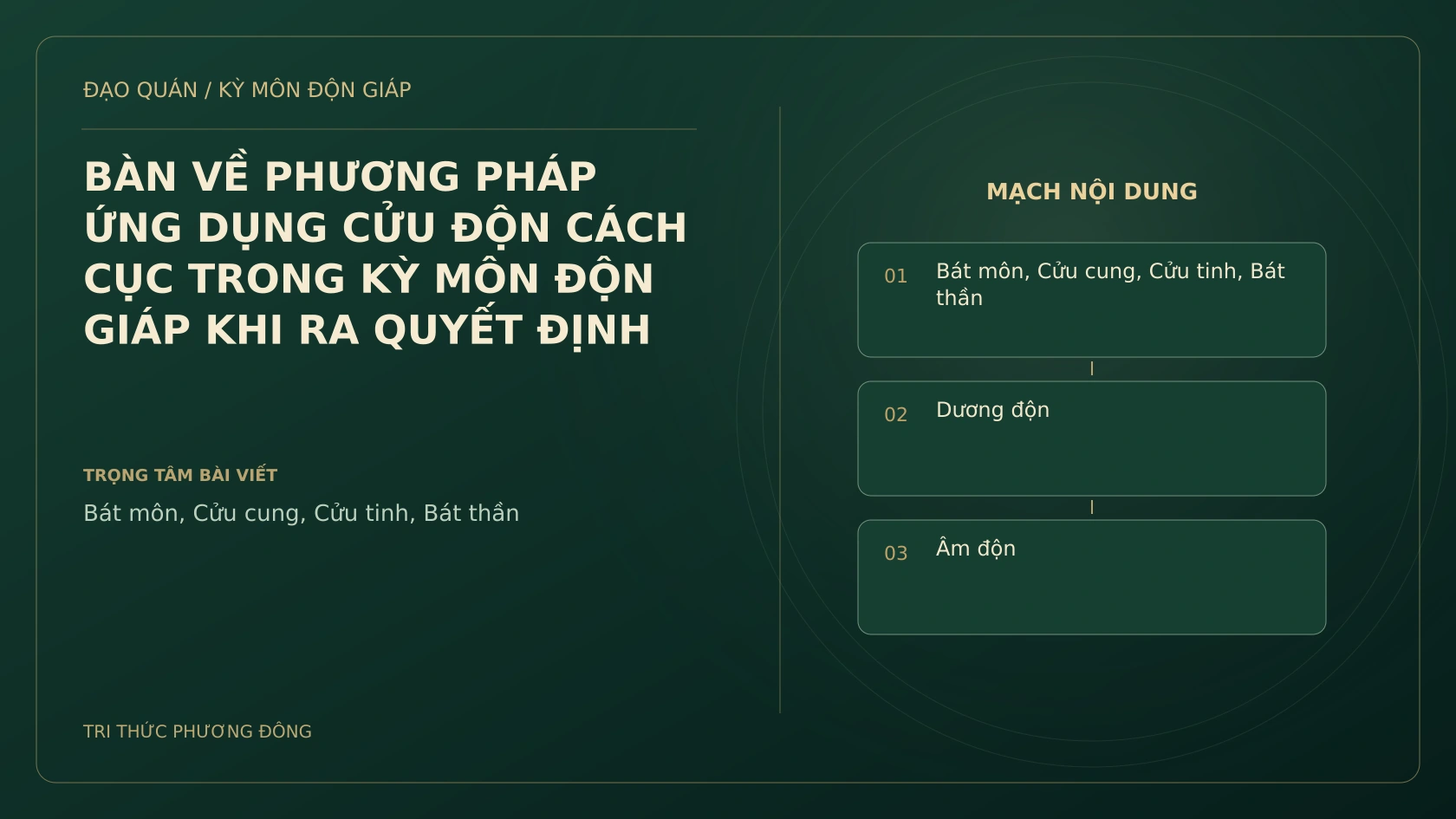 Sơ đồ Kỳ Môn: BÀN VỀ PHƯƠNG PHÁP ỨNG DỤNG CỬU ĐỘN CÁCH CỤC TRONG KỲ MÔN ĐỘN GIÁP KHI RA QUYẾT ĐỊNH