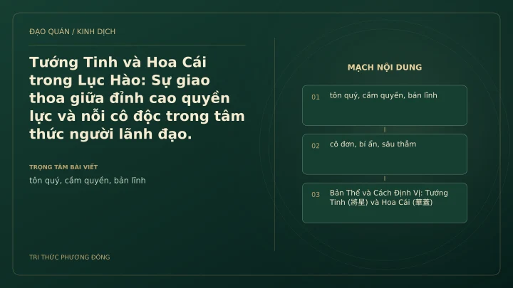 Minh họa Dịch học: Tướng Tinh và Hoa Cái trong Lục Hào: Sự giao thoa giữa đỉnh cao quyền lực và nỗi cô độc trong tâm thức người lãnh đạo.