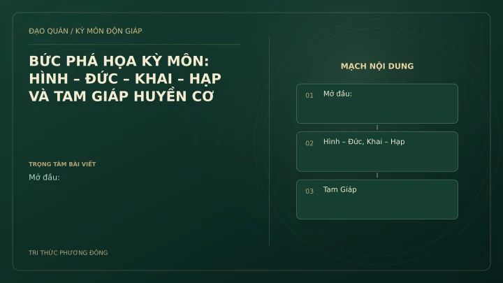 Sơ đồ Kỳ Môn: BỨC PHÁ HỌA KỲ MÔN: HÌNH – ĐỨC – KHAI – HẠP VÀ TAM GIÁP HUYỀN CƠ