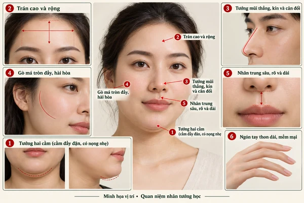 Minh họa vị trí và đường nét cho bài: 6 nét tướng của phụ nữ được cổ nhân xếp vào hàng vinh hoa phú quý