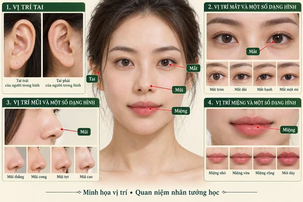 Minh họa vị trí và đường nét cho bài: Xem tướng Tứ độc trên khuôn mặt