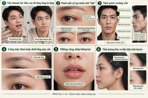 Minh họa vị trí và đường nét cho bài: Xem tướng người thích thể hiện mình