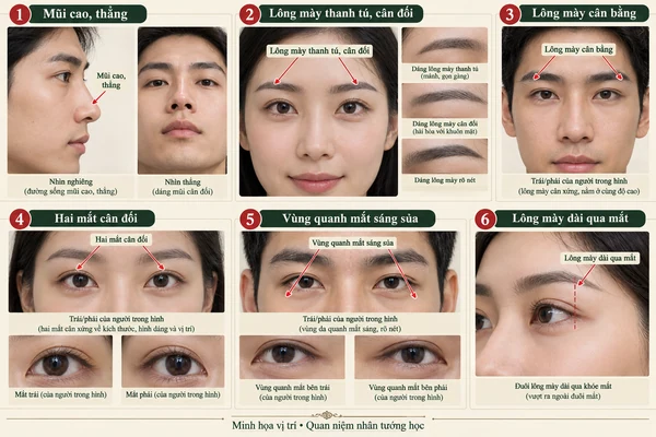 Minh họa vị trí và đường nét cho bài: Xem tướng người giỏi giao tiếp, vận thế tốt