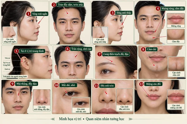 Minh họa vị trí và đường nét cho bài: Xem tướng người biết thế nào là đủ