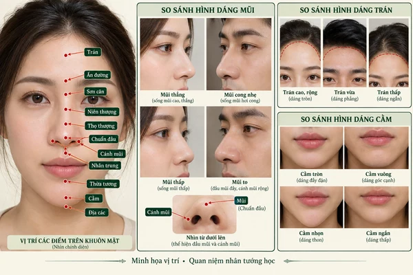 Minh họa vị trí và đường nét cho bài: Xem tướng mặt như thế nào cho đúng?