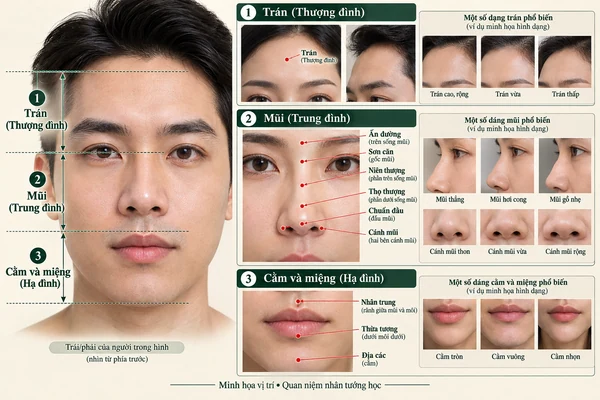 Minh họa vị trí và đường nét cho bài: Xem tướng mặt qua Cung Tướng Mạo