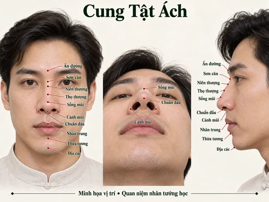 Minh họa vị trí và đường nét cho bài: Xem tướng mặt ở Cung Tật Ách