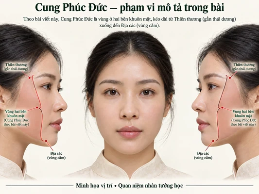 Minh họa vị trí và đường nét cho bài: Xem tướng mặt ở Cung Phúc Đức