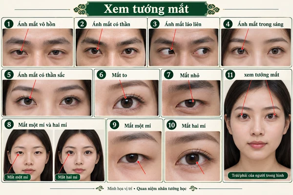 Minh họa vị trí và đường nét cho bài: Xem tướng mắt để đoán biết nội tâm con người