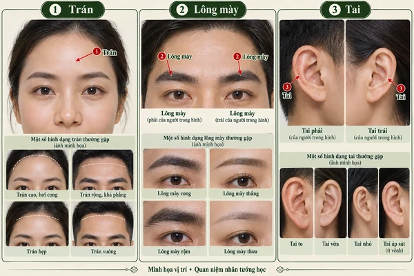 Minh họa vị trí và đường nét cho bài: Có phải lông mày dài là tướng làm quan?