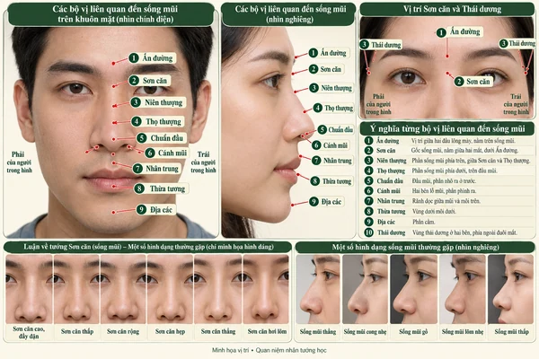 Minh họa vị trí và đường nét cho bài: Đặc điểm sống mũi tiết lộ bạn là người như thế nào