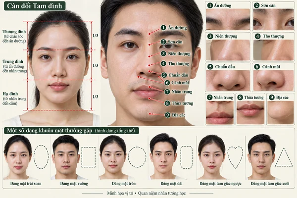 Minh họa vị trí và đường nét cho bài: Đàn ông có tướng mặt này dễ làm quan lớn