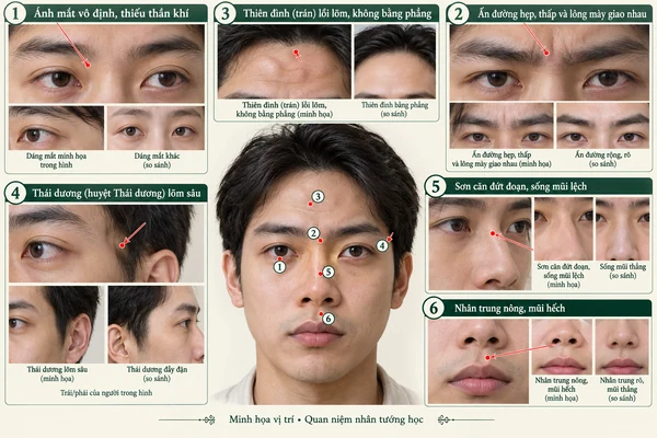 Minh họa vị trí và đường nét cho bài: Đàn ông mang những tướng mặt này dễ phúc mỏng, vận kém