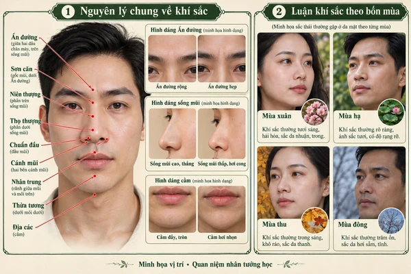 Minh họa vị trí và đường nét cho bài: Luận đoán cát hung qua tướng đầu và khí sắc