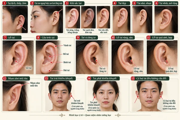 Minh họa vị trí và đường nét cho bài: Xem bói tướng tai của bạn