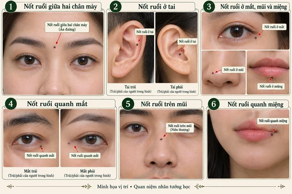 Minh họa vị trí và đường nét cho bài: Khuôn mặt bạn có nốt ruồi không?