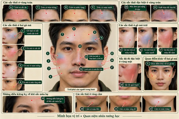 Minh họa vị trí và đường nét cho bài: Luận giải cát hung đời người qua sắc khí bốn mùa