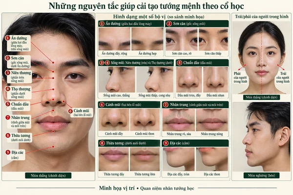Minh họa vị trí và đường nét cho bài: Nhân tướng học: Bí quyết cải tạo tướng mệnh từ chính nội tâm