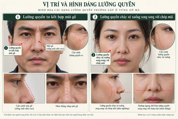 Minh họa vị trí và đường nét cho bài: Nhìn tướng lưỡng quyền đoán định vận số thăng trầm của đời người