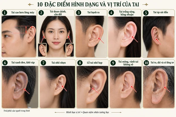Minh họa vị trí và đường nét cho bài: Những điều chưa biết về đôi tai trong nhân tướng học