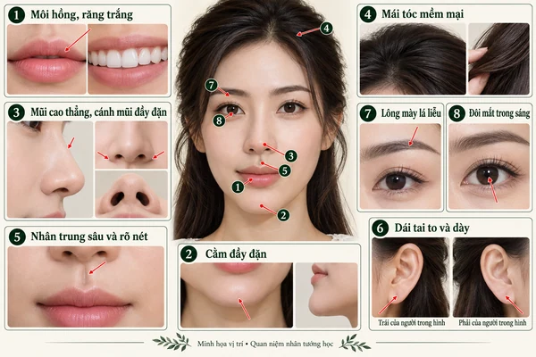 Minh họa vị trí và đường nét cho bài: Phụ nữ sở hữu những nét tướng này thường có phúc khí, được nhiều người yêu quý và trân trọng