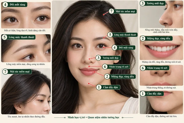 Minh họa vị trí và đường nét cho bài: Phụ nữ sở hữu những nét tướng này thường được nhiều người yêu mến và theo đuổi