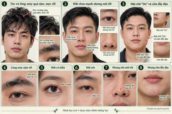 Minh họa vị trí và đường nét cho bài: Sở hữu những nét tướng này – Sau 40 tuổi mới giàu có sung túc