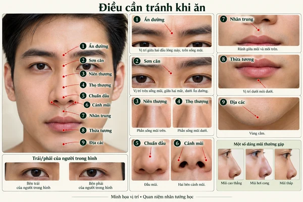 Minh họa vị trí và đường nét cho bài: Sửa tướng ăn, điệu cười để hưởng phúc và sớm gặp quý nhân