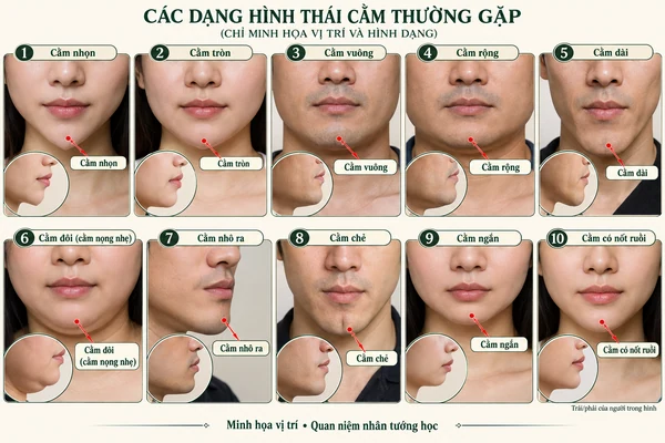 Minh họa vị trí và đường nét cho bài: Tướng cằm nói lên tính cách