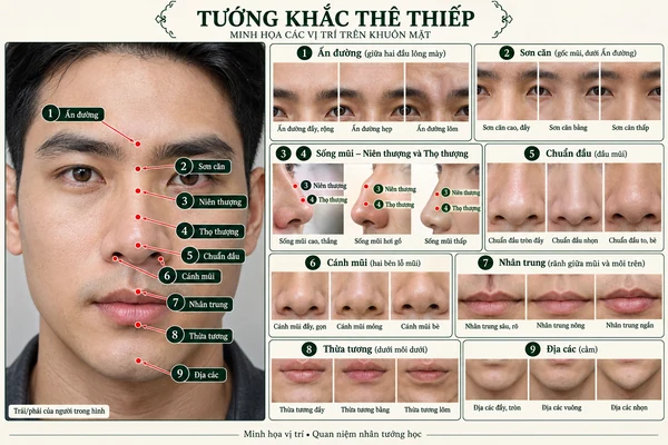 Minh họa vị trí và đường nét cho bài: Tướng khắc hại trong nhân tướng học