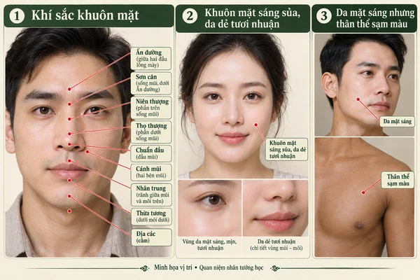 Minh họa vị trí và đường nét cho bài: Tướng mặt biểu hiện vận thế