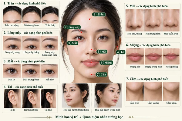 Minh họa vị trí và đường nét cho bài: Tướng mặt của người cô đơn