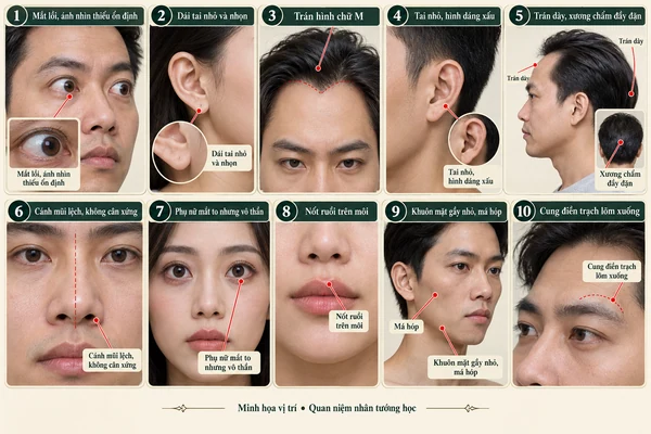 Minh họa vị trí và đường nét cho bài: Tướng mặt của người khó giữ bí mật