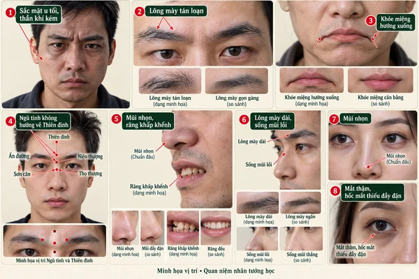 Minh họa vị trí và đường nét cho bài: Tướng mặt không ai muốn