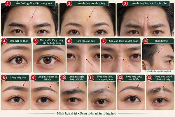 Minh họa vị trí và đường nét cho bài: Tướng mặt làm quan qua Lục Diệu
