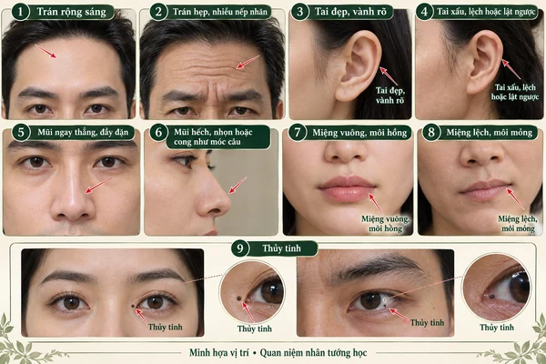 Minh họa vị trí và đường nét cho bài: Tướng mặt làm quan qua Ngũ tinh