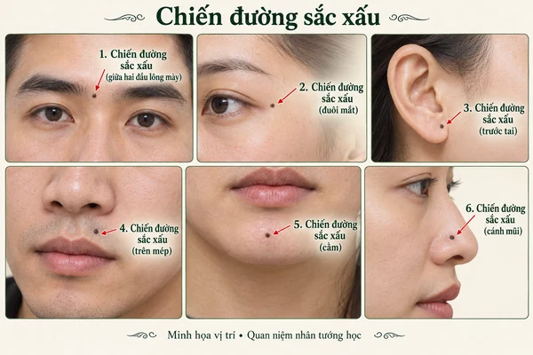 Minh họa vị trí và đường nét cho bài: Tướng mặt làm quan hiển hách