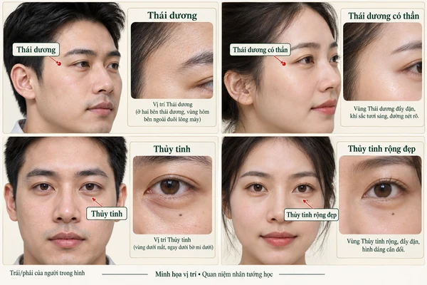 Minh họa vị trí và đường nét cho bài: Tướng mặt làm quan qua Ngũ tinh và Lục diệu