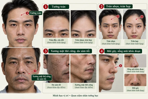 Minh họa vị trí và đường nét cho bài: Tướng mặt người nghèo khó