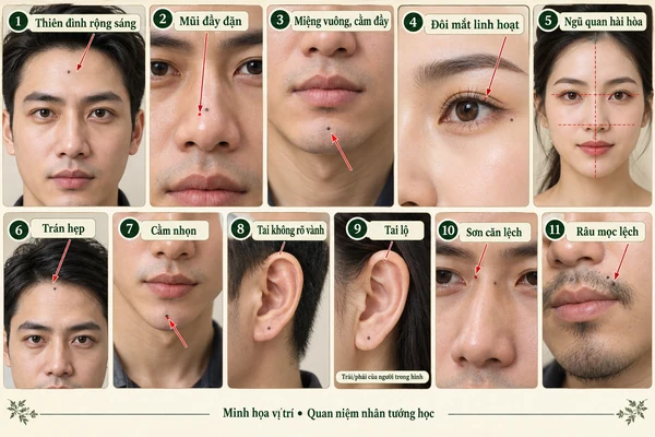Minh họa vị trí và đường nét cho bài: Tướng mặt phú quý hay vất vả