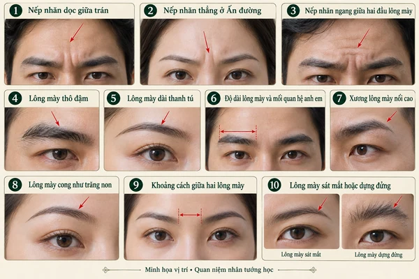 Minh họa vị trí và đường nét cho bài: Nhận diện đích xác vận mệnh giàu nghèo qua những nếp nhăn