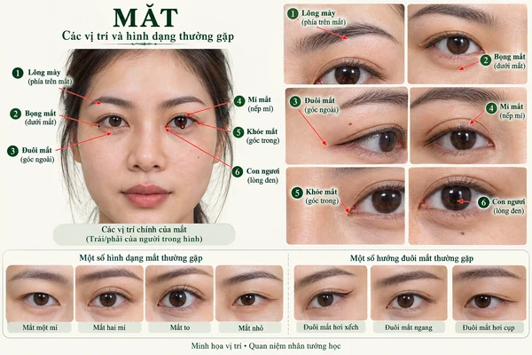 Minh họa vị trí và đường nét cho bài: Bí quyết xem tướng mặt – Thấu hình để hiểu tâm